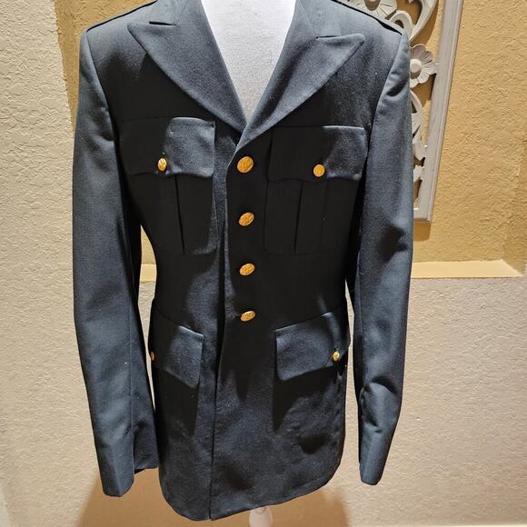 Vintage U.S. Army Dress Green Uniform Coat Jacket 38L Gold Buttons Military Issu - Picture 3 of 11